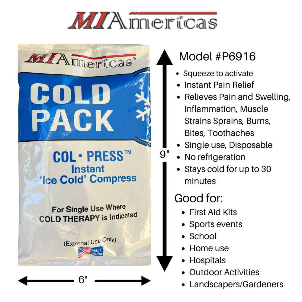 COL-PRESS Instant Cold Pack Ice Pack Disposable Single Use Ice Cold Compression Therapy for Pain Relief from Swelling Direct Skin Contact 8" x 5" 20-30 Min of Relief