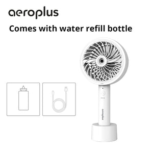GF3 Handheld Portable Fan with Misting Option, Rechargeable Battery Operated Desk Fan for Travel, Outdoors, Camping, Hiking, 5in with Desktop Charger and USB(White)