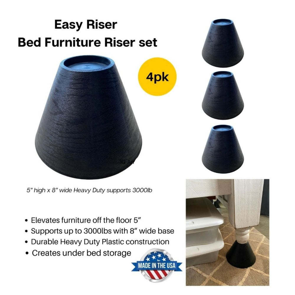 FLI Products  Easy Riser Furniture Bed Riser DPBR0456 Storage Creator 5" x 8" Black 4Pk Heavy Duty - 3000lb