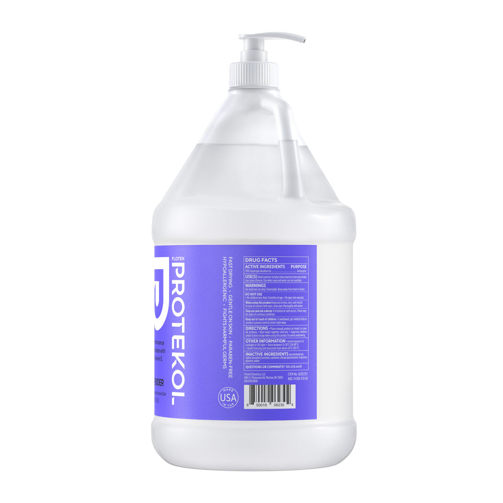 Flotek Protekol Hand Sanitizer FHS62304 70% Isopropyl Alcohol Gel with Lavender Scent 1 gallon bottle w/pump top 4 count case