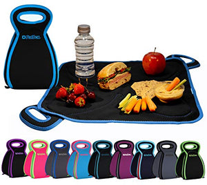 FlatBox Original Neoprene Triple Insulated Lunch Bag Lunch Tote  Black/Blue