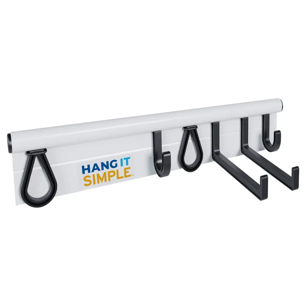 Hang It Simple wall storage system for garages organizing ladders, extension cords, hoses and tools vertically to free up floor space, Made in USA