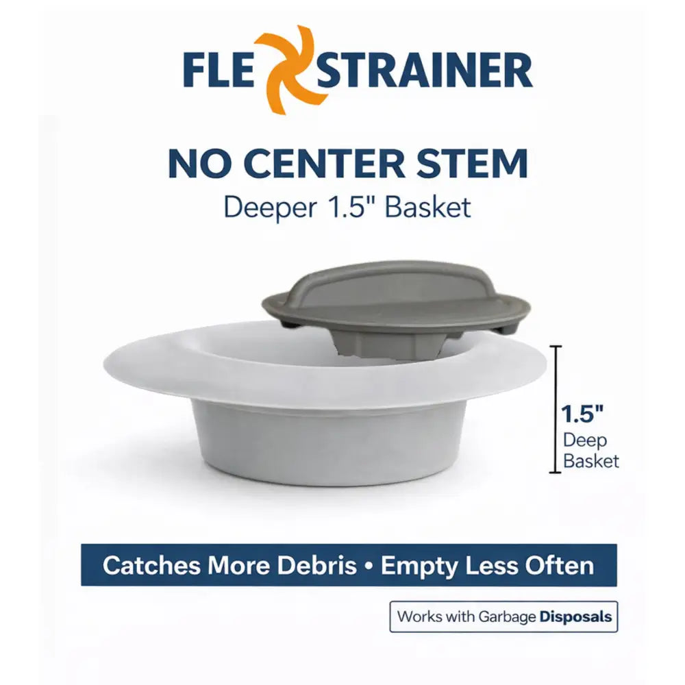 Flex Strainer 2-in-1 kitchen sink strainer and drain stopper fitting a standard 3.5 inch drain, BPA-free Made in USA