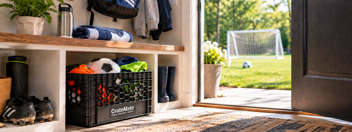 Intentional home organization system using storage categories and CrateMate crates