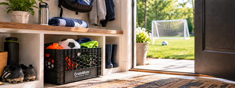 Intentional home organization system using storage categories and CrateMate crates