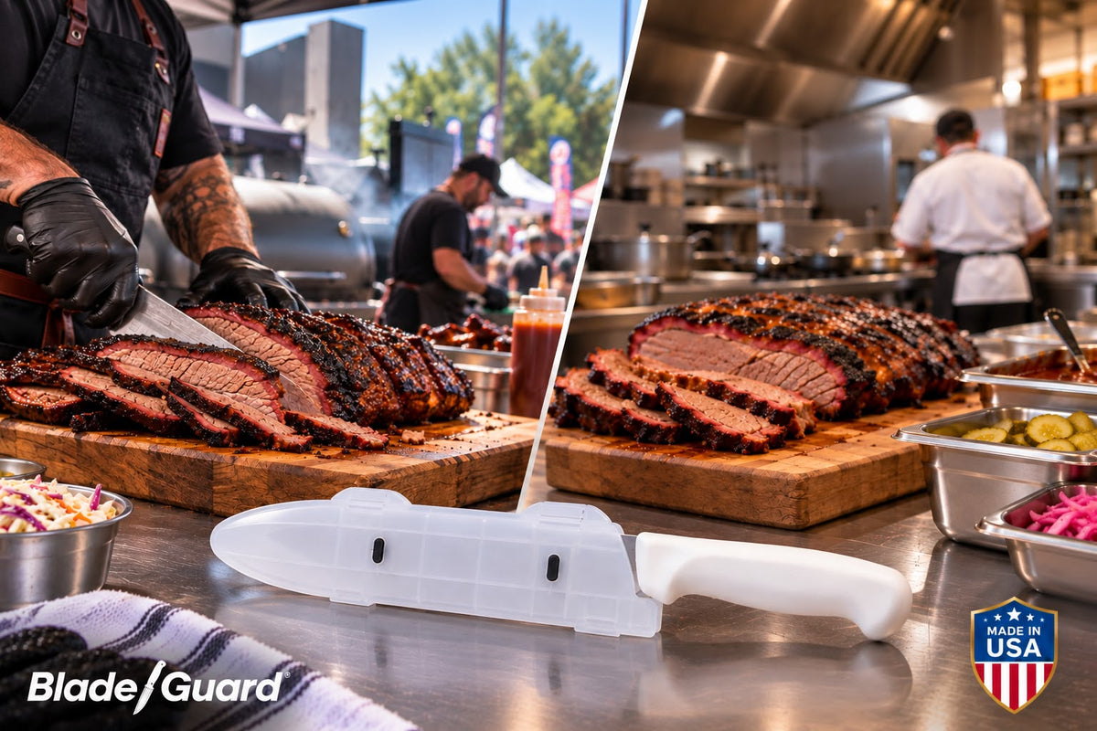 Professional BBQ knife storage with Blade Guard for compatible slicing and carving knives