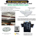 Self-Storage Tenants use battery-operated motion lights for supplemental lighting in storage locker rental units.