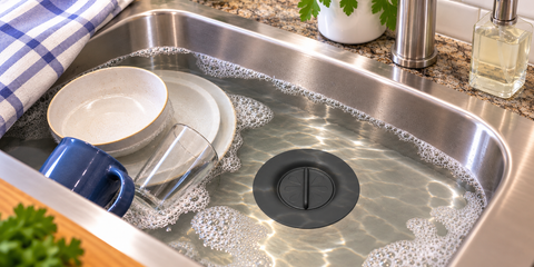 Kitchen sink strainer catching food scraps before they enter the drain