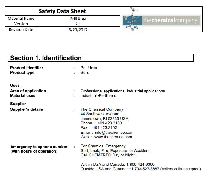COL-PRESS Instant Cold Pack Disposable Single Use ice Pack SDS Sheet