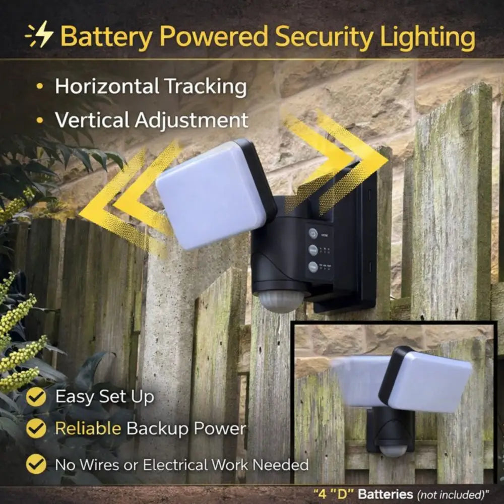 Black and white battery-powered dynamic tracking security light