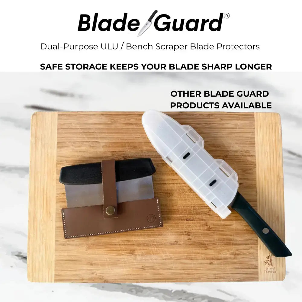 White plastic blade protector with black handle for secure knife storage