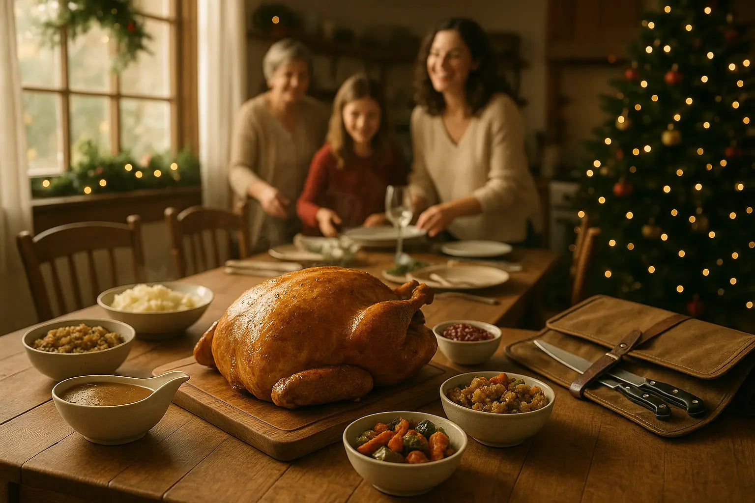 Golden-brown roasted turkey, favorite Christmas family meal centerpiece