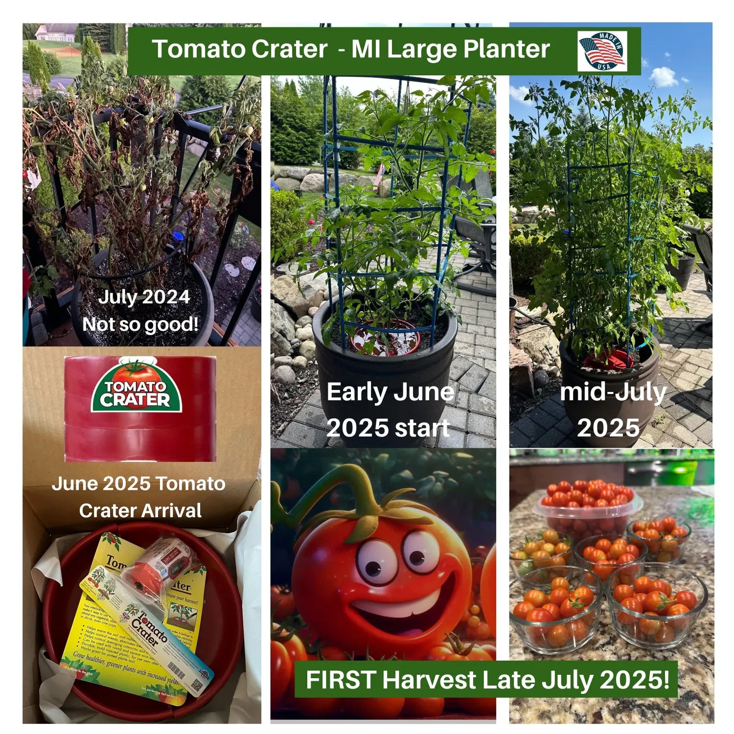 Red plastic Mi Large Tomato Crater planter with green logo