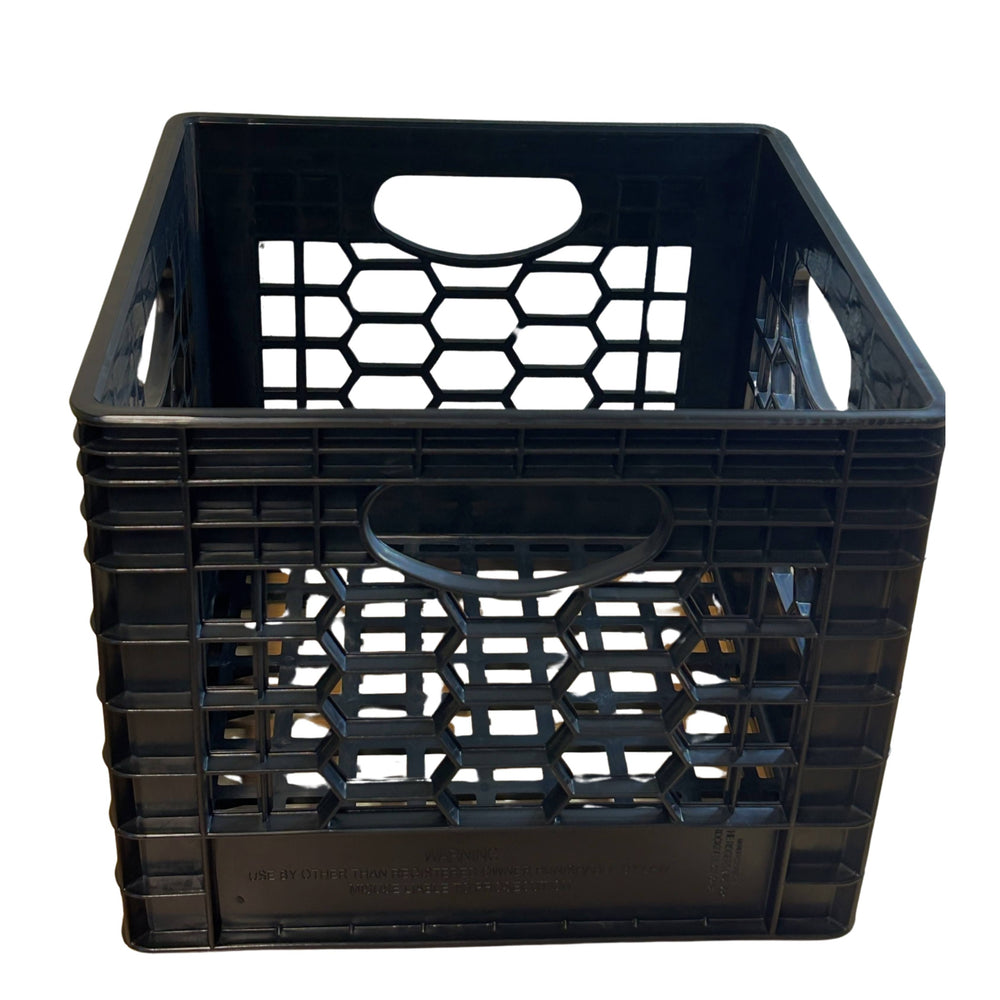 Image of CrateMate Heavy-Duty 16QT 11"x11"x13" Black Milk Crates for Storage, Organization & DIY | Perfect for Home, Camping, Worksite, & More - USA Made, Stackable, Durable, highlighting its features and quality.