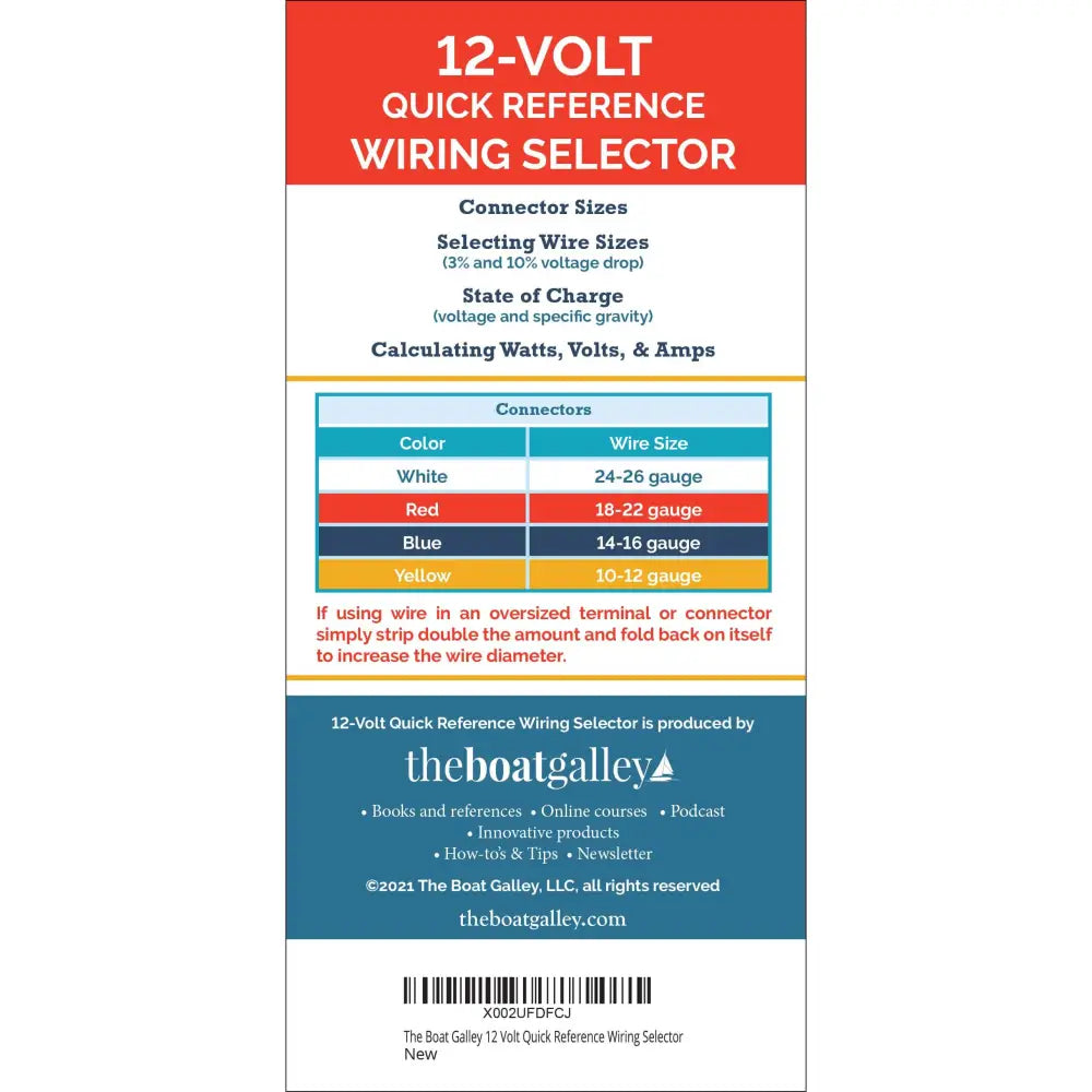 Red and white 12 volt wiring size chart quick reference selector for easy volt wiring by the boat galley