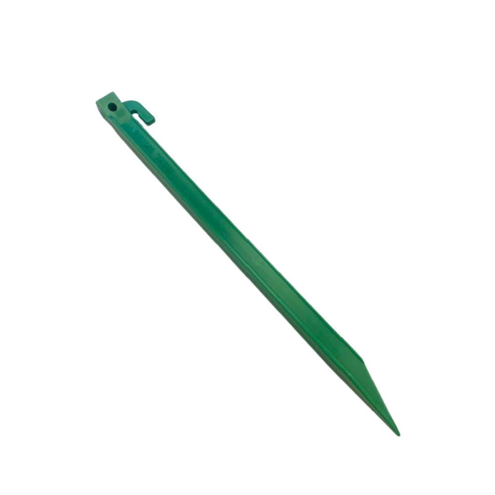 Image of Heavy-Duty Plastic Garden Yard Stakes for Tents, Holiday Inflatables, Tarps, Trees, & Garden Edging with Milled Point, Guy Wire Hole, and Rope Hook 11.5” Green, highlighting its features and quality.