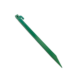 Image of Heavy-Duty Plastic Garden Yard Stakes for Tents, Holiday Inflatables, Tarps, Trees, & Garden Edging with Milled Point, Guy Wire Hole, and Rope Hook 11.5” Green, highlighting its features and quality.
