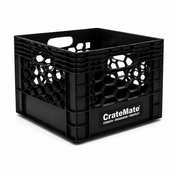 CrateMate Heavy-Duty 16QT Black Milk Crate Made in USA
