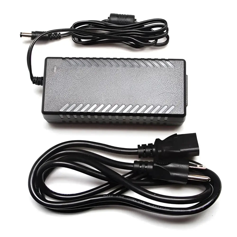 Black plastic agilux 90w 24v constant voltage power supply adapter with textured surface and two coiled cords