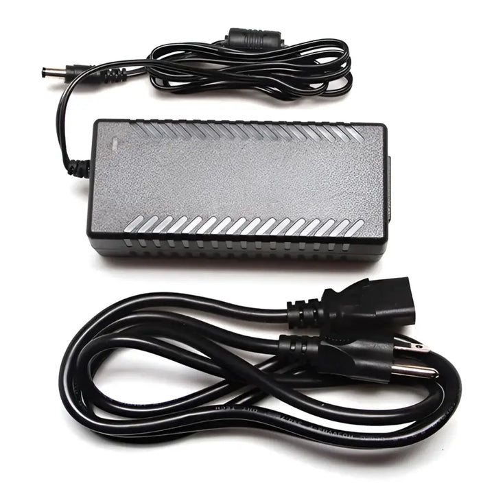 Black plastic agilux 90w 24v constant voltage power supply adapter with textured surface and two coiled cords