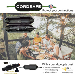 
            
                Load image into Gallery viewer, CordSafe PLUS Extension Cord Plug Protective Safety Cover, Water-Resistant Indoor Outdoor, Keep Cords Connected, For Patio Bistro String Lights Holiday Lights Christmas Lights Power Tools Fans
            
        