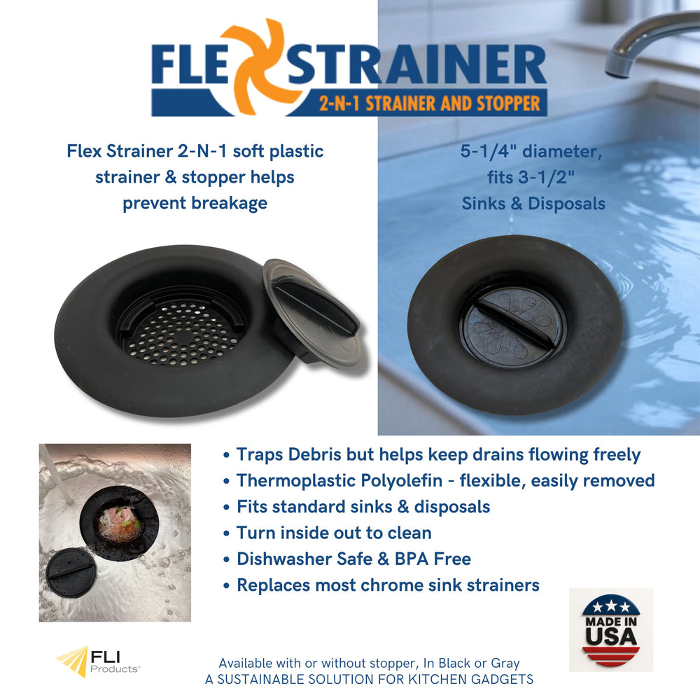 Flex Strainer Sink Strainer & Stopper 2N1 Fits Most 3.5” Drains & Disposals