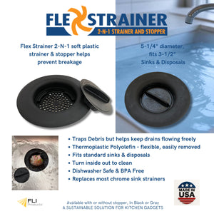 Flex Strainer Sink Strainer & Stopper 2N1 Fits Most 3.5” Drains & Disposals