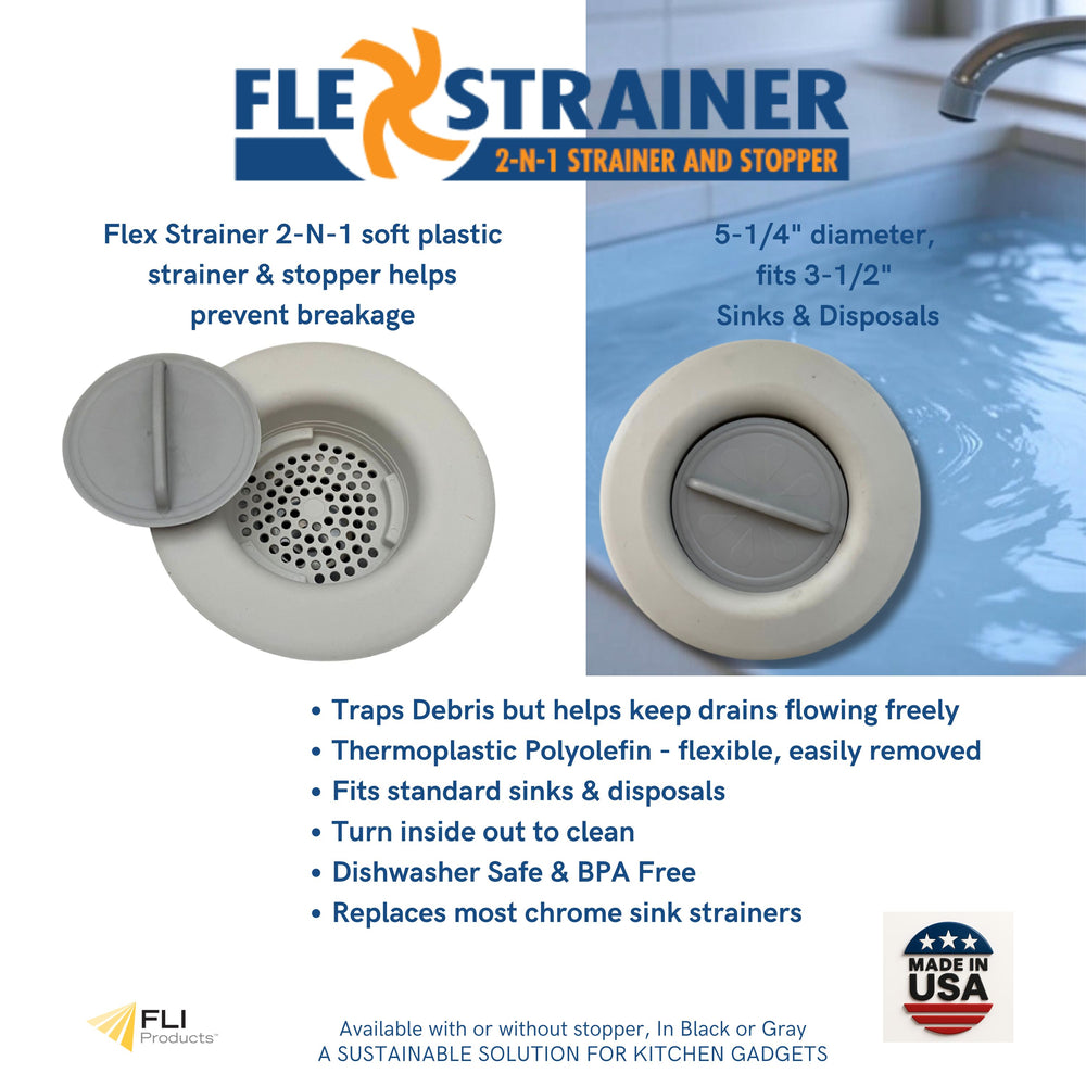 Flex Strainer Sink Strainer & Stopper 2N1 Fits Most 3.5” Drains & Disposals