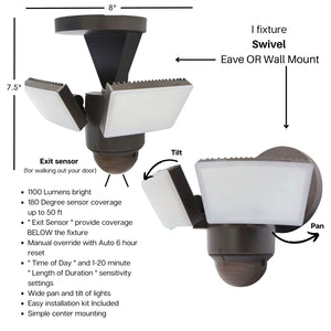 Image of Premium Product: Iq America Lm1811Bz Motion Security Flood Light 1100 Lumen 180 Degree 50 Detection Eave Wall Mount Bz, highlighting its features and quality.