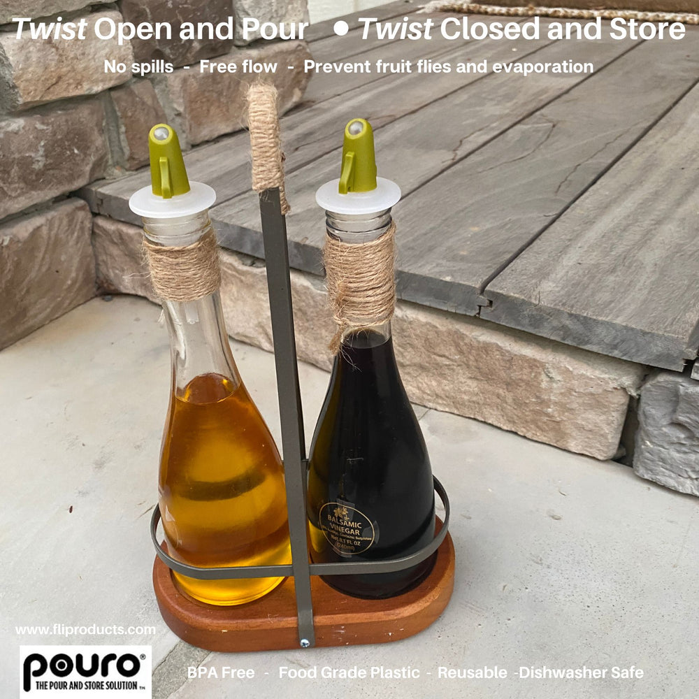Pouro Oil & Vinegar, Spirits, Liquor, Wine Bottle Pourer Spout,Twist to Open and Pour, Twist to Close and Store (Green)
