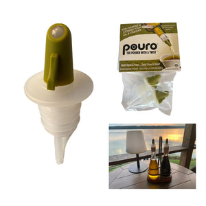 Pouro Oil & Vinegar, Spirits, Liquor, Wine Bottle Pourer Spout,Twist to Open and Pour, Twist to Close and Store (Green)