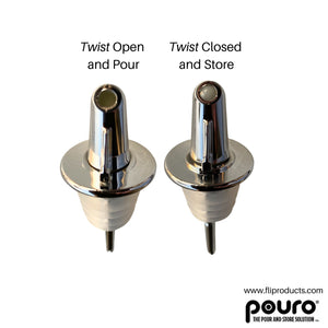 Pouro Oil & Vinegar, Spirits, Liquor, Wine Bottle Pourer Spout,Twist to Open and Pour, Twist to Close and Store (Chrome)