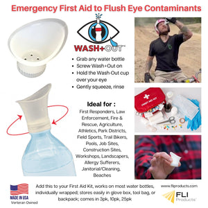 Wash+Out Portable Emergency Eyewash Cup, Screws onto Water Bottles, Eye Rinse to Flush Contaminants, First Aid, Law Enforcement, Agriculture, Construction, Landscaping, Athletics, Allergy Aid, First Responders