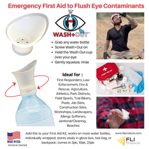 
            
                Load image into Gallery viewer, Wash+Out Portable Emergency Eyewash Cup, Screws onto Water Bottles, Eye Rinse to Flush Contaminants, First Aid, Law Enforcement, Agriculture, Construction, Landscaping, Athletics, Allergy Aid, First Responders
            
        