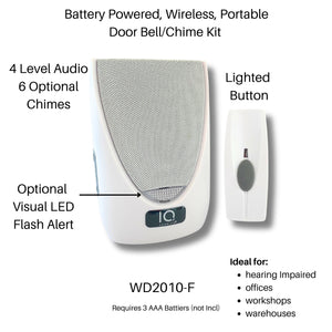 Image of Premium Product: Battery Powered Wireless Portable Door Bell Chime With Visual Alert Kit 6 Chime Tones 4 Level 1 Button White, highlighting its features and quality.