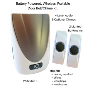 Image of Premium Product: Battery Powered Wireless Portable Door Bell Chime Kit 6 Chime Tones 4 Level 2 Button White, highlighting its features and quality.