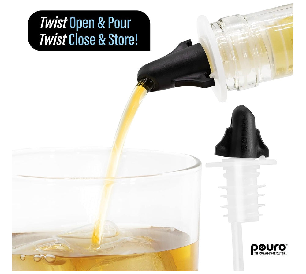 Pouro Oil & Vinegar, Spirits, Liquor, Wine Bottle Pourer Spout,Twist to Open and Pour, Twist to Close and Store (Black)