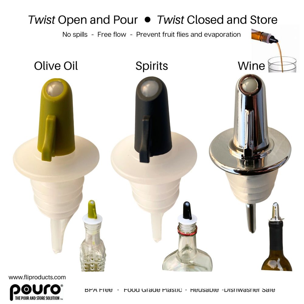 Image of Premium Product: Pouro Oil Vinegar Bottle Pourer Twist To Open And Pour Twist To Close And Store 2Pk Green, highlighting its features and quality.