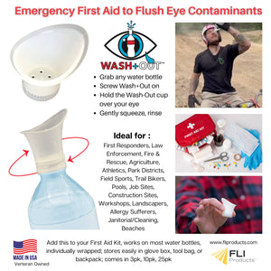 Image of Premium Product: Wash Out Portable Emergency Eyewash Cup Screws Onto Water Bottles Eye Rinse To Flush Contaminants First Aid Law Enforcement Agriculture Construction Landscaping Athletics Allergy Aid First Responders, highlighting its features and quality.
