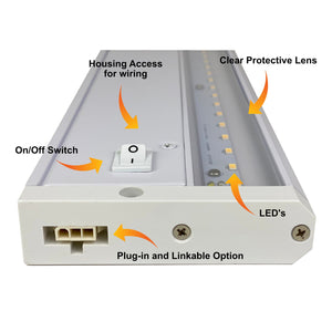 FLI Products 15000 12in LED Under Cabinet Task Light, Direct Wire Switch Dimmable, Linkable, 400 Lumens, Warm White