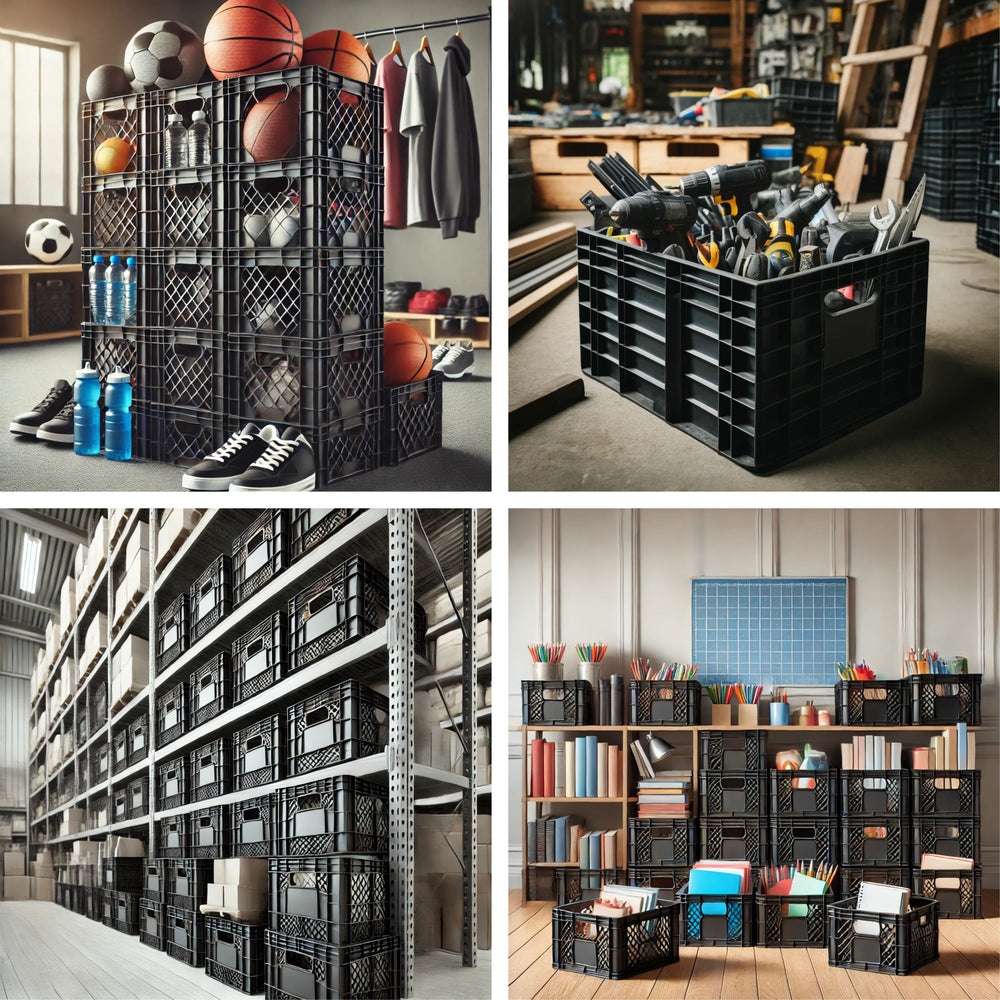 Image of Premium Product: Heavy Duty 11X11X13 16Qt Black Milk Crates For Storage Organization Diy Perfect For Home Camping Worksite More Usa Made Stackable Durable, highlighting its features and quality.
