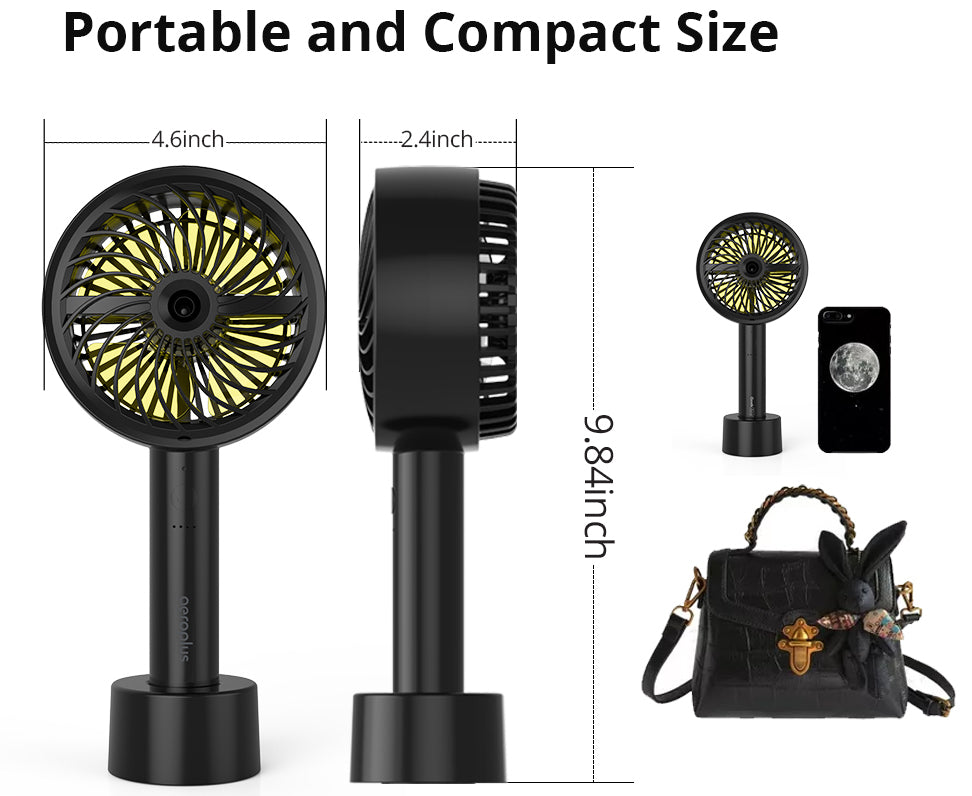 
            
                Load image into Gallery viewer, GF3MB Handheld Portable Fan with Misting Option, Rechargeable Battery Operated Travel, Camping, Hiking, 5in with Desktop Charger and USB(Black)
            
        