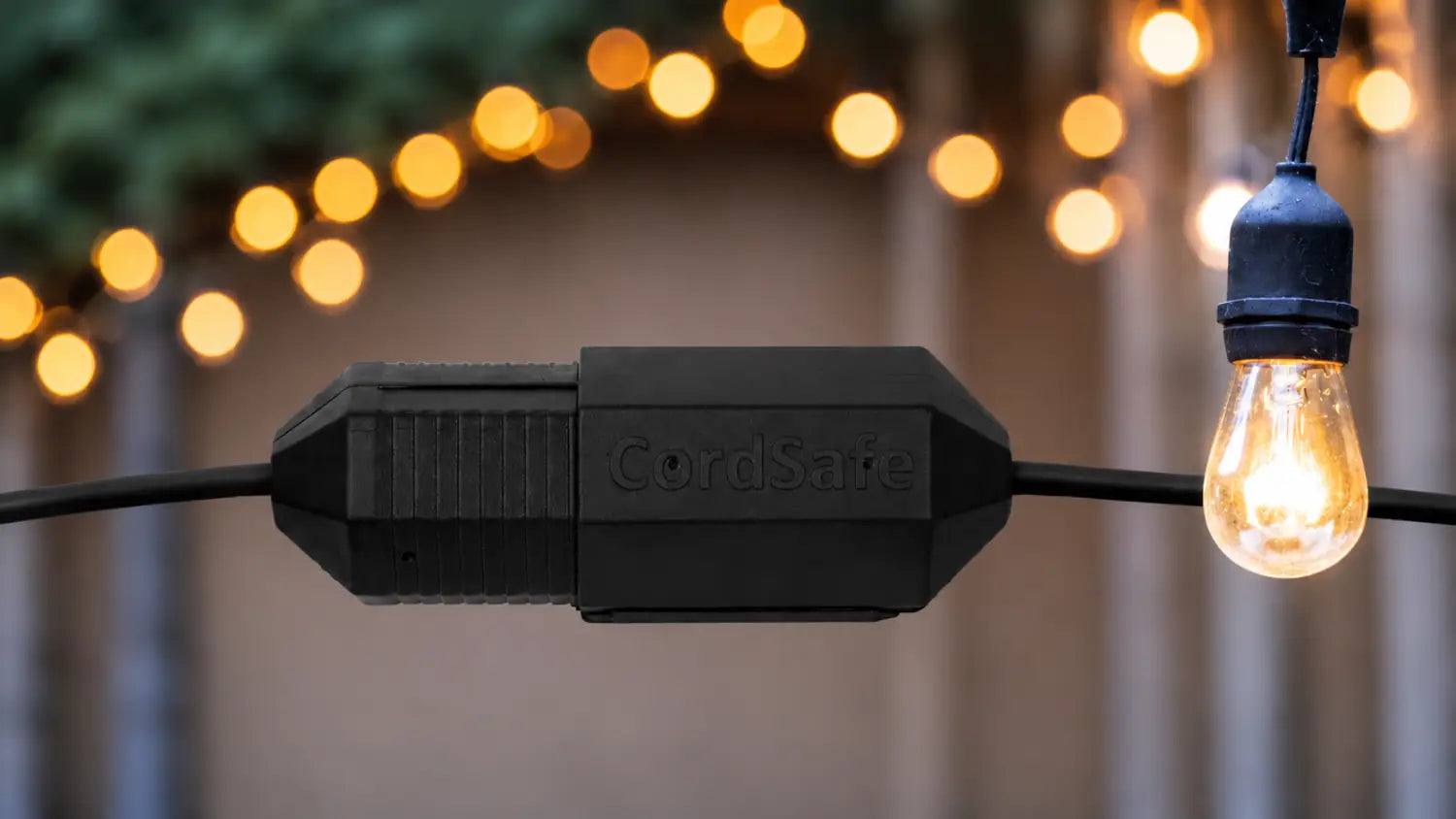 Patio string lights with CordSafe