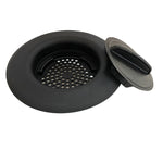 Flex Strainer Kitchen Sink Strainer Basket Replacement and Drain Stopper Plug, 2N1, fits 3-1/2” drains, 5-1/4” Diameter, USA Made Black