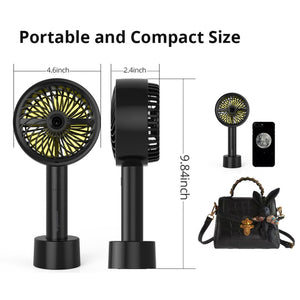 GF3 Handheld Portable Turbo Fan , Rechargeable Personal Fan, Battery Operated Turbo Fan, Mini Cooling Desk Fan for Travel, Outdoors, Camping, Hiking, 5in with Desktop Charger and USB(Black)