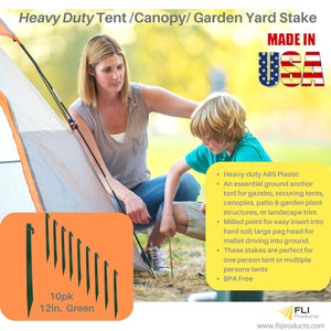 
            
                Load image into Gallery viewer, FLI Products Tent Canopy Garden Yard Stake DPTS6428 11.5&amp;quot; Inch Durable ABS Garden Edging Fence Tent Stakes for Outdoor Camping, Gardening, Canopies and Inflatable Christmas Decorations, Tent Pegs 1pc Green
            
        
