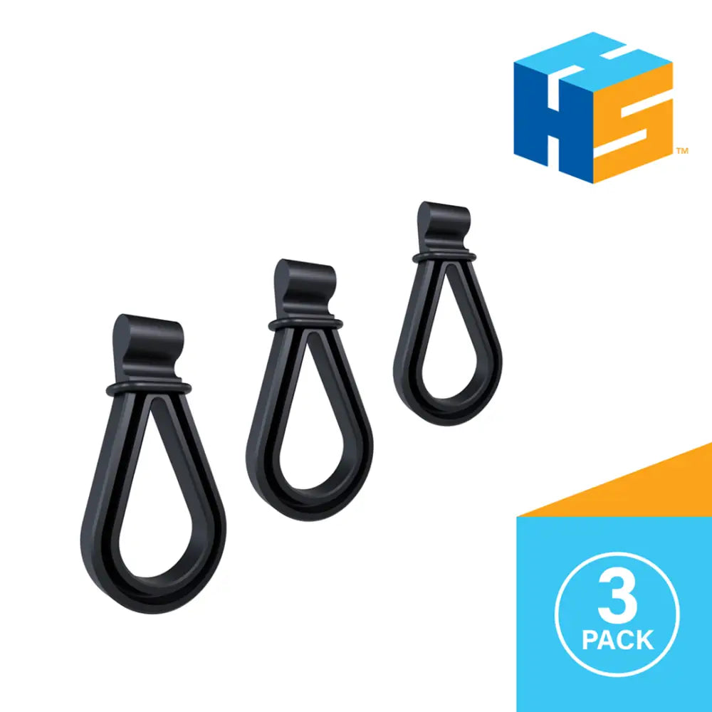Black plastic hooks for Hang It Simple universal storage hanger loops