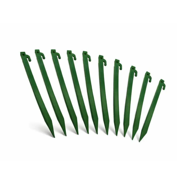 Green abs plastic heavy duty ground stakes with hooks rust-free landscape anchors for garden use 10-pack
