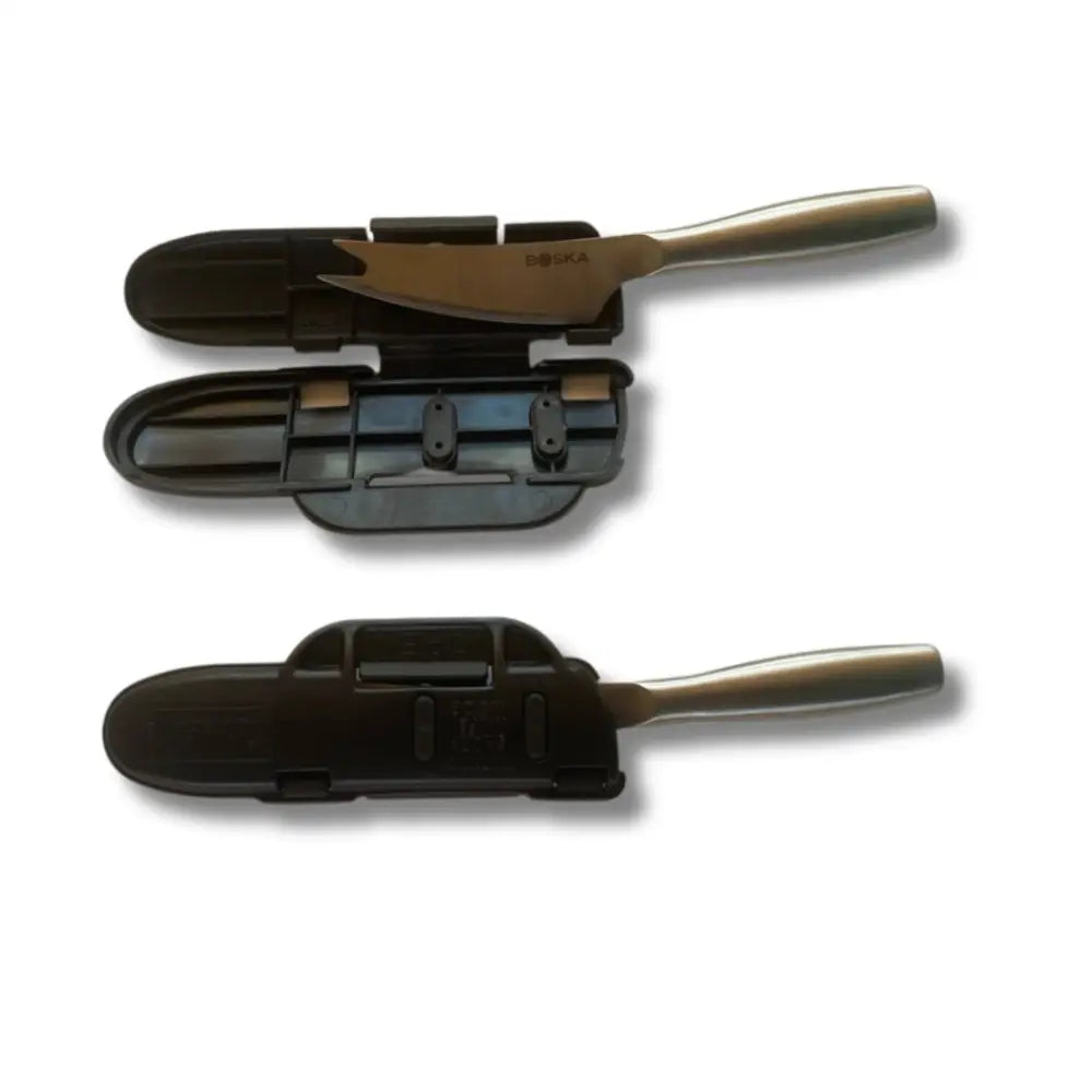 Blade guard™ 4 inch knife blade edge protector with sleek stainless steel blade and handle in black plastic guard sheath