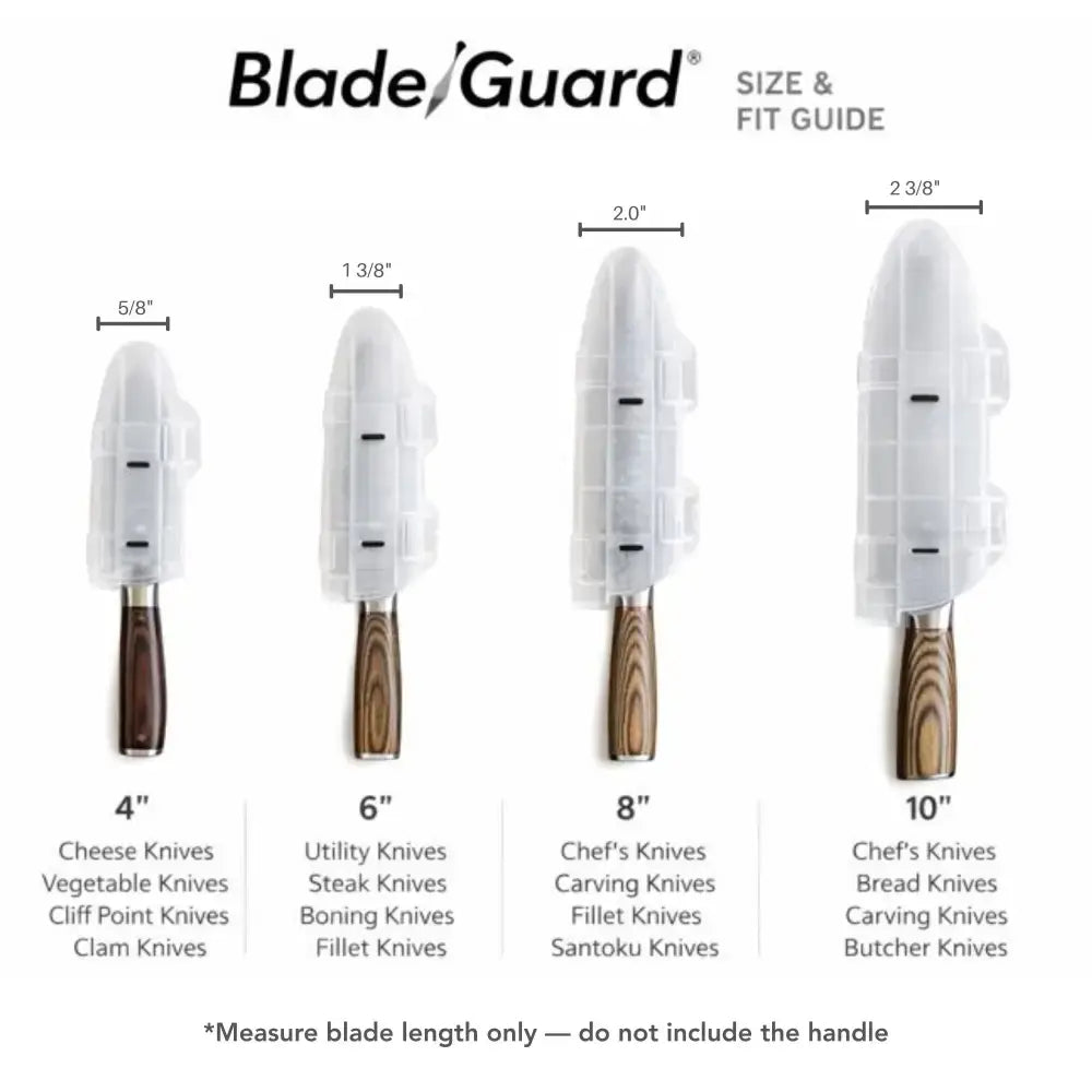 BladeGuard clear plastic knife sheaths with wooden handles for edge protection
